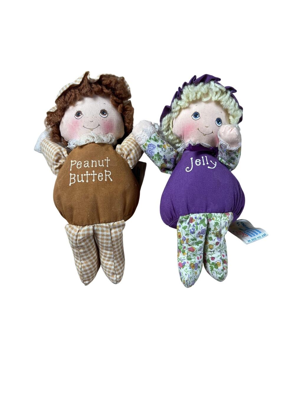 Morgan Peanut Butter & Jelly Plush Doll Pair Small Brown Purple Made In Taiwan